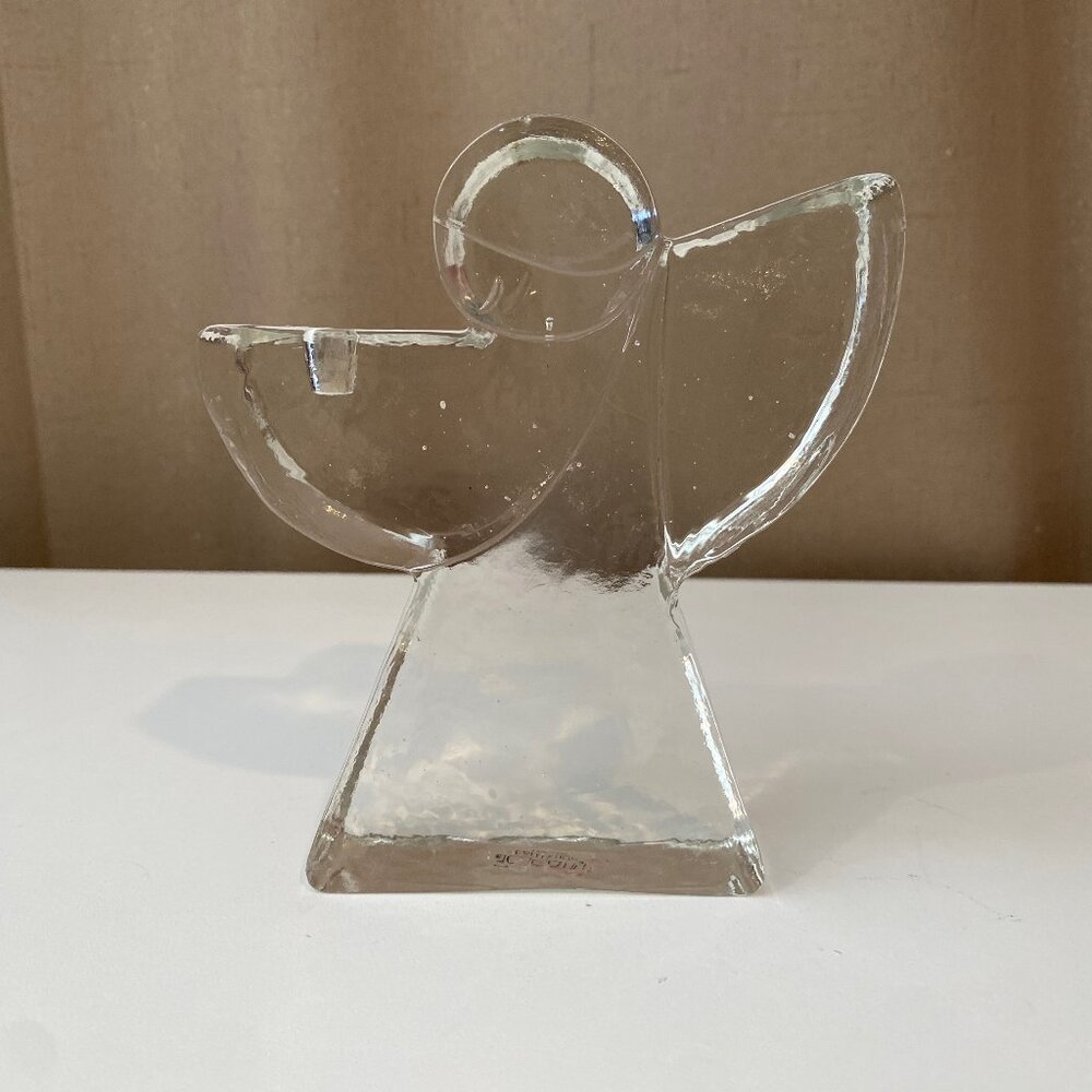 Toscani Collection Glass Angel‎ Candle Holder Clear Art Glass 5.5”